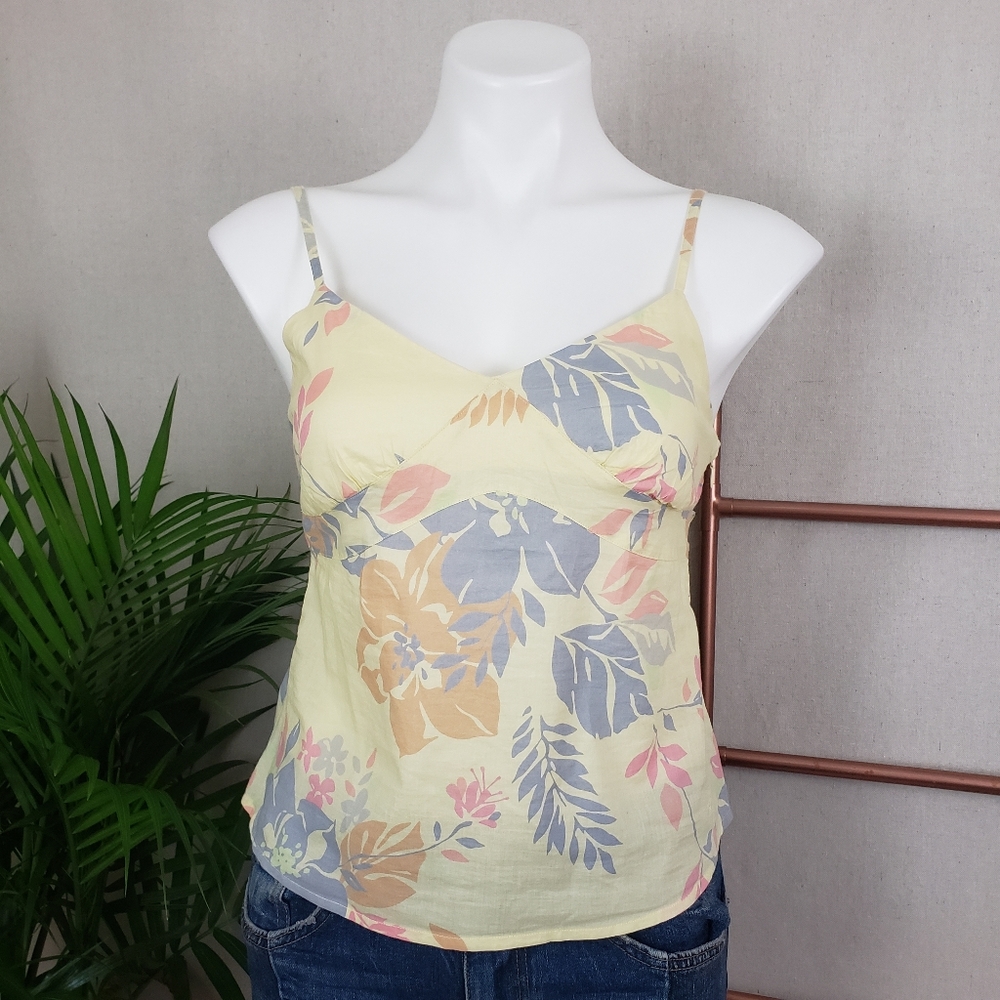 American Eagle Pale Yellow Tropical Print Tank